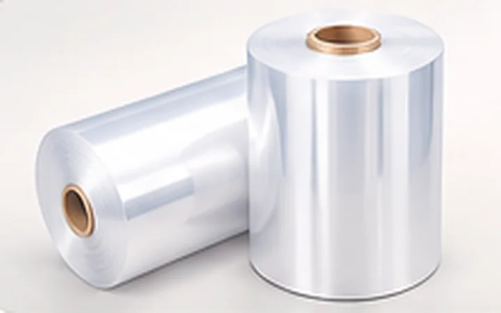 Illustrative transparent shrink wrap film rolls